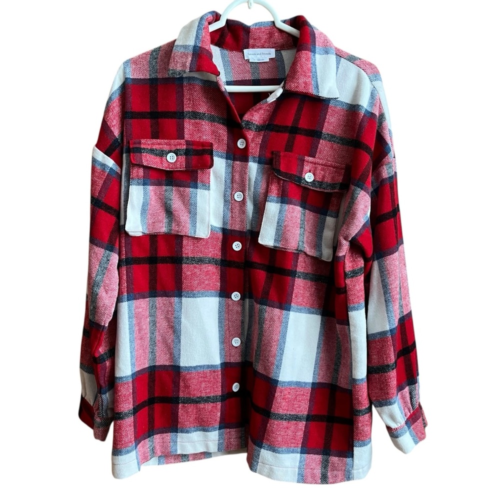 Lovers + Friends Kaianna Shacket Red and White Plaid Button Down Shirt